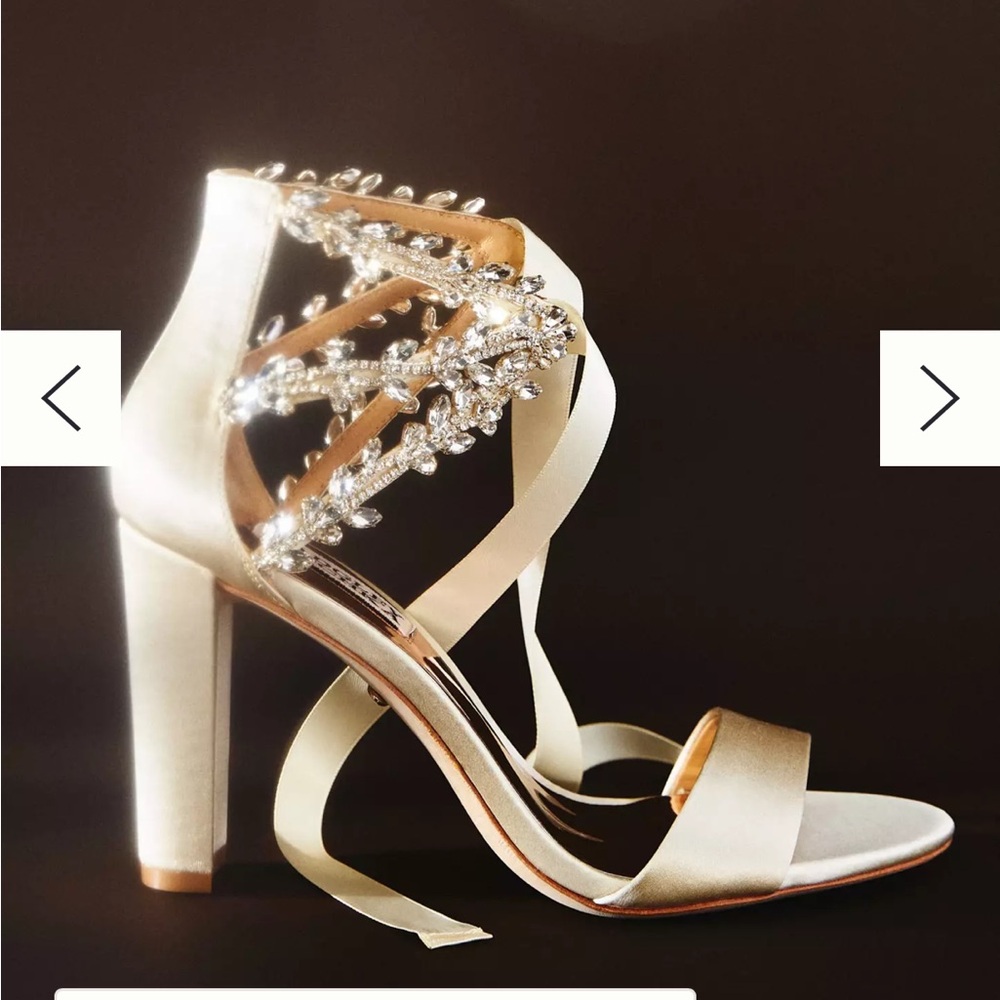 Badgley Mischka Ivory Satin Embellished Heels - Picture 2 of 15